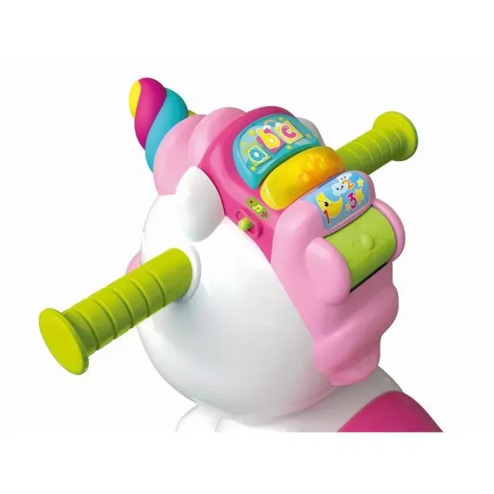 Clementoni - Licorne à bascule et à roues - Rose - Capteur de caresse et détecteur de mouvement - Jouet interactif évolutif pour enfant