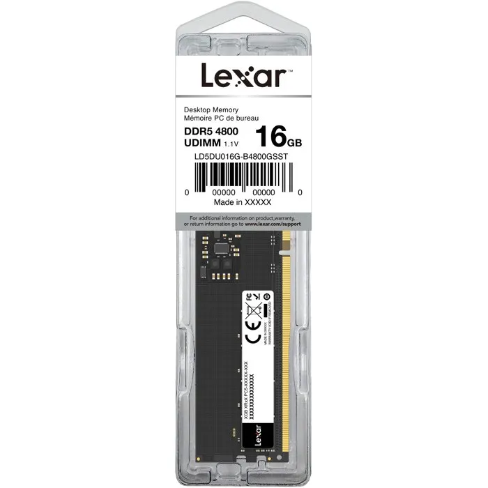 Lexar Barrette Mémoire DDR5 32 Go 5600 MHz CL46 U-DIMM 262-pin Lexar Barrette Mémoire DDR5 32 Go 5600 MHz CL46 U-DIMM 262-pin