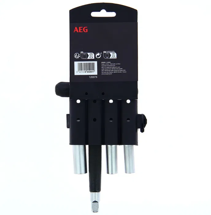 AEG - Clé à bougie de préchauffage Diesel avec 3 douilles 8, 10, 12 mm, poignée en T antidérapante et acier inoxydable