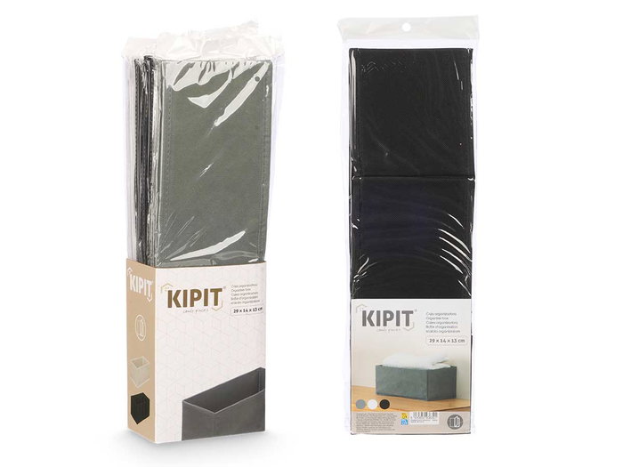 Kipit Boîte de Rangement Pliable 29 x 14 x 13 cm Assortie Tissu Non Tissé et Carton Blanc Gris Noir (Set de 24)