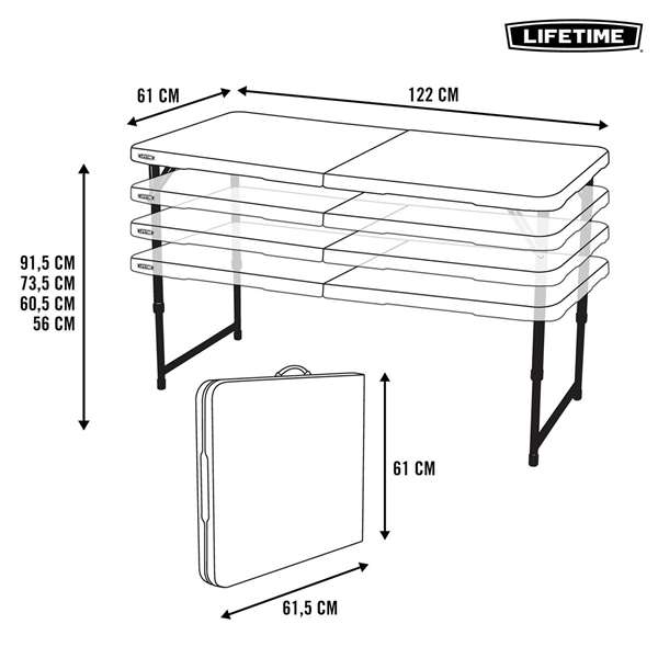 Color Baby Table pliable mallette 4 positions, dimensions 122 x 61 x 56 cm pour enfants, en HDPE et acier