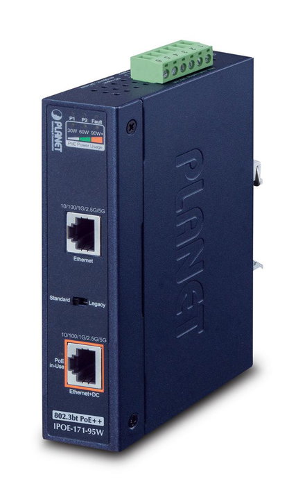 PLANET IPOE-171-95W - Injecteur PoE++ industriel 802.3bt, 95W, Multi-Gigabit (5G/2.5G/1G), Port unique, Protection IP30, pour éclairage, écrans PLANET IPOE-171-95W - Injecteur PoE++ industriel 802.3bt, 95W, Multi-Gigabit (5G/2.5G/1G), Port unique, Protection IP30, pour éclairage, écrans