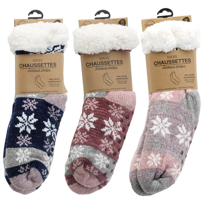 Sensly Chaussettes Antidérapantes en Sherpa Assorties