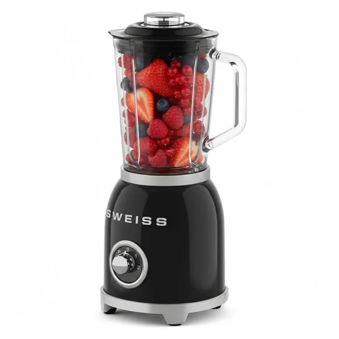 Sweiss Blender Vintage MXV9, Puissance 1000 W, 2 Vitesses, Mode Pulse, Bol 1,5 L avec 6 Lames Robustes - Noir