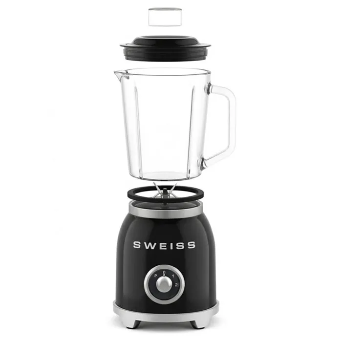 Sweiss Blender Vintage MXV9, Puissance 1000 W, 2 Vitesses, Mode Pulse, Bol 1,5 L avec 6 Lames Robustes - Noir
