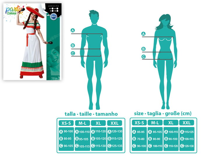 Atosa Déguisement Mexicain Tricolore Femme Adulte XS-S