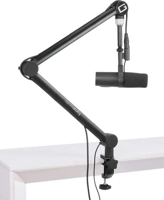 FRAMEWORKS Soporte de micro professionnel de bureau avec lumière On-Air FRAMEWORKS Soporte de micro professionnel de bureau avec lumière On-Air