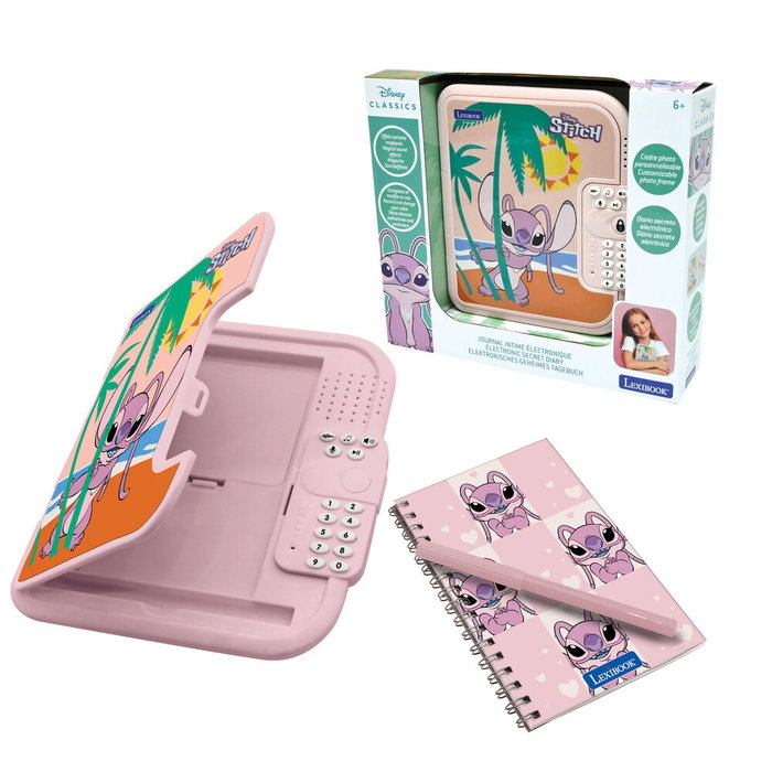 LEXIBOOK - Coffre-fort électronique secret Disney Angel Stitch avec bloc-notes et stylo - Verrouillage par mot de passe, effets sonores