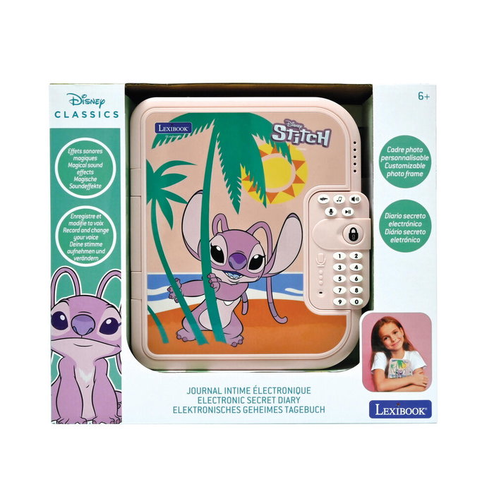 LEXIBOOK - Coffre-fort électronique secret Disney Angel Stitch avec bloc-notes et stylo - Verrouillage par mot de passe, effets sonores