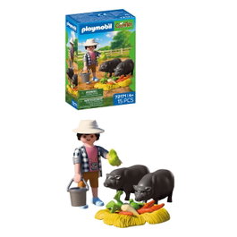 PLAYMOBIL Fermier avec cochon au ventre rebondi 72171