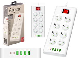 ARGON Regleta Multifunc 8 Prises 6 Interrupteurs 2500W Blanco