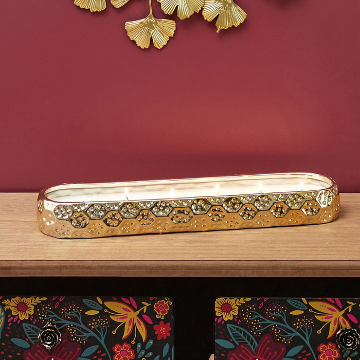 Home Deco Factory Bougie parfumée 6 mèches dorée au cachemire Home Deco Factory Bougie parfumée 6 mèches dorée au cachemire
