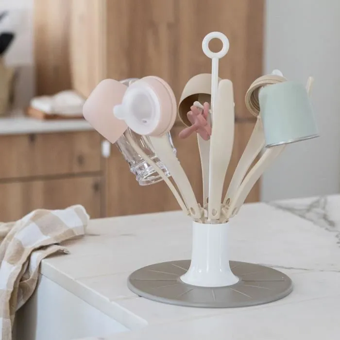 BEABA Égoutte-biberons pliable Flower, jusqu'à 8 biberons et accessoires, système de pliage compact pour petit espace et voyages, lave-vaisselle, argile
