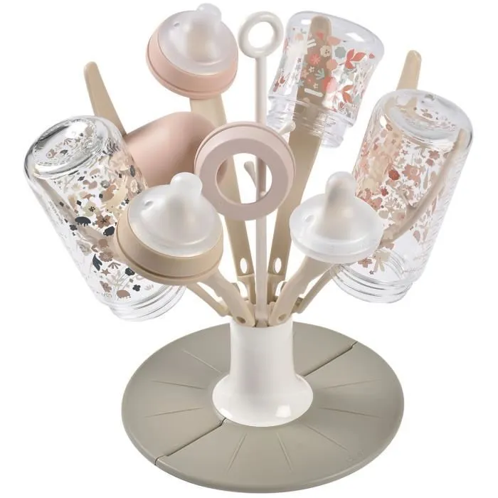 BEABA Égoutte-biberons pliable Flower, jusqu'à 8 biberons et accessoires, système de pliage compact pour petit espace et voyages, lave-vaisselle, argile