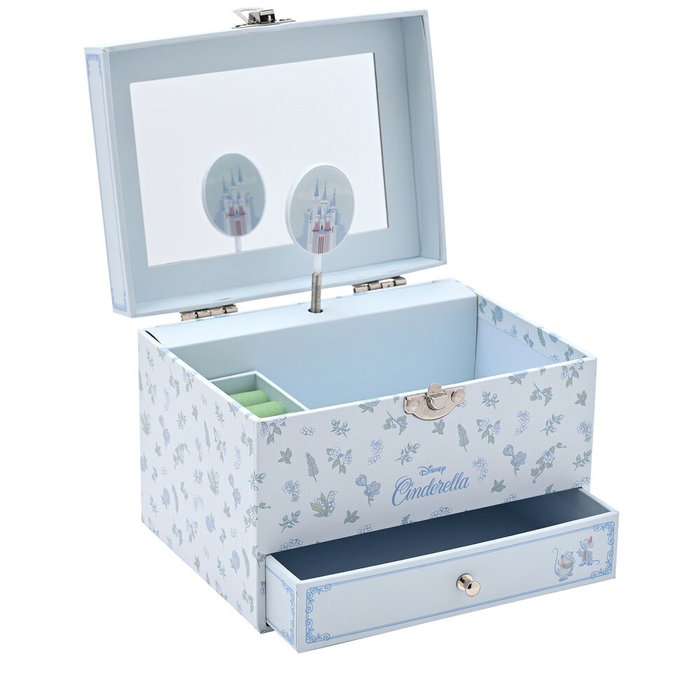 WIDDOP & CO Coffret à bijoux musical Cendrillon Disney Princesses avec motif floral, tiroir à souvenirs et mélodie