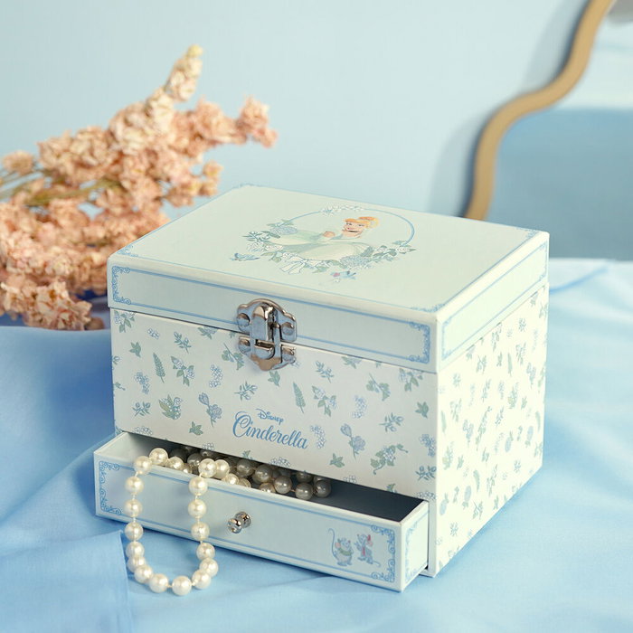 WIDDOP & CO Coffret à bijoux musical Cendrillon Disney Princesses avec motif floral, tiroir à souvenirs et mélodie