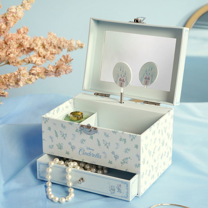 WIDDOP & CO Coffret à bijoux musical Cendrillon Disney Princesses avec motif floral, tiroir à souvenirs et mélodie