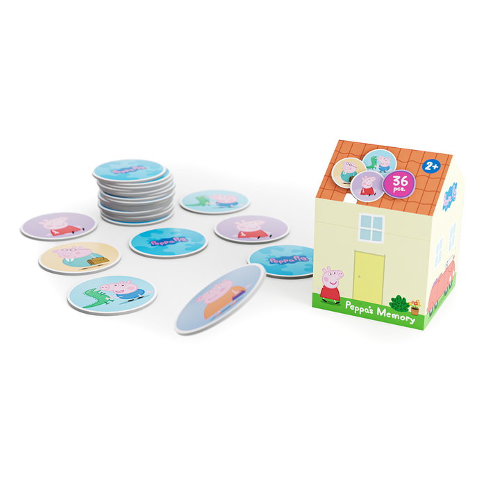 Peppa Pig Jeu de Mémoire 36 Pièces avec 18 Paires, Carton Épais, Sac de Rangement, Personnages de la Série, Recommandé +24 Mois
