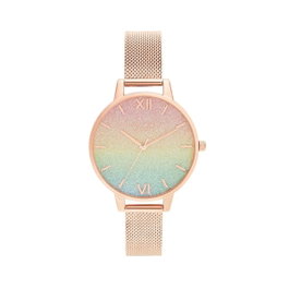 Olivia Burton OB16RB18 - Montre rose avec cadran glitter multicolore