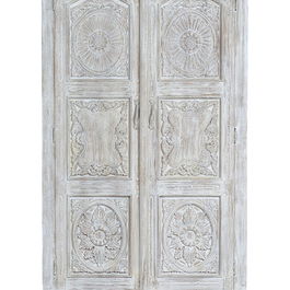 Giner y Colomer - Armoire en bois de manguier 2 portes, style rustique, finition blanc vieilli, 200 cm (H) x 114 cm (L) x 40 cm (P), avec étagères