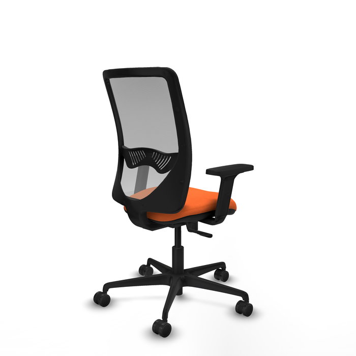 Chaise Zulema Synchro 3 positions tissu Orange Maille Gris Base en nylon noir Accoudoir 2D Sans appui-tête Roulettes 65mm nylon