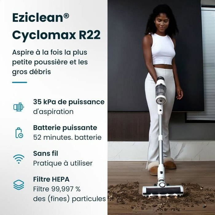 Eziclean Cyclomax R22 Aspirateur balai sans fil Blanc