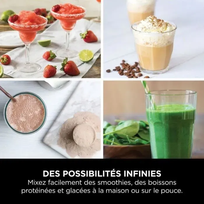 Ninja BC151EUBK Blender portable sans fil - Bol 530 ml - Autonomie 2h - Sans BPA - Noir