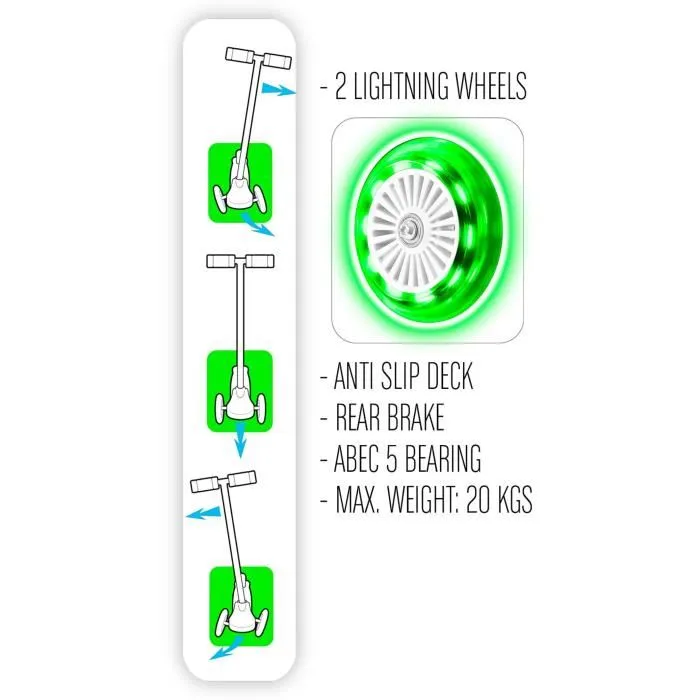 STAMP Skids Control Trottinette 3 Roues pour Enfants avec Roues Avant Lumineuses, Plateau Antidérapant et Frein Arrière