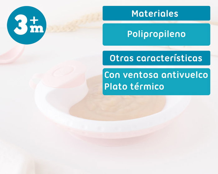KioKids - Assiette thermique bébé avec ventouse antivol basculante, maintient la température des aliments, rose, dès 4 mois