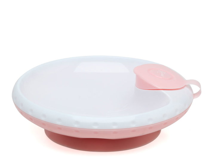 KioKids - Assiette thermique bébé avec ventouse antivol basculante, maintient la température des aliments, rose, dès 4 mois