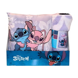 DISNEY Set Couverture Polaire + Coussin Angel et Stitch - Couverture 100x140 cm, Coussin 35x35 cm
