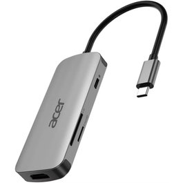 Acer 7-en-1 Docking Station USB-C Hub avec HDMI 4K, 3x USB-A, PD 100W, Lecteur SD/MicroSD, Métal Argent pour Portables