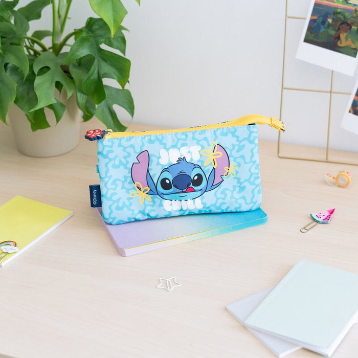 ERIK Porte-tout Triple Compartiments Disney Stitch avec Fermeture à Glissière en Polyester