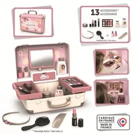 Smoby My Beauty Vanity - Coffret de maquillage, coiffure et ongles pour fille - 13 accessoires factices, miroir et rangements - Fabrication française - Dès 3 ans