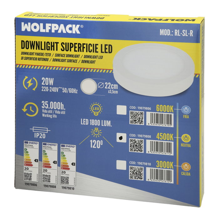 WOLFPACK LINEA PROFESIONAL Downlight de surface LED 20W 1800 lumens 3000K