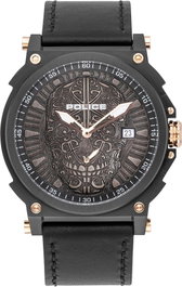 Police PL15728JSB.02 avec boîtier noir et bracelet en cuir gris