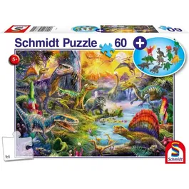 Schmidt Spiele Puzzle Dinosaures 60 pièces avec 12 figurines, 36,1 x 24,3 cm, pour enfants dès 5 ans