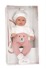 Poupée Arias Elegance Mies, 45 cm, rose, avec couverture et mécanisme de rire (Try Me), fonctionne avec piles LR44, pour enfants dès 3 ans