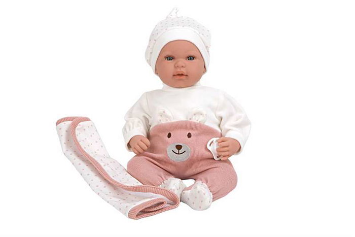 Poupée Arias Elegance Mies, 45 cm, rose, avec couverture et mécanisme de rire (Try Me), fonctionne avec piles LR44, pour enfants dès 3 ans