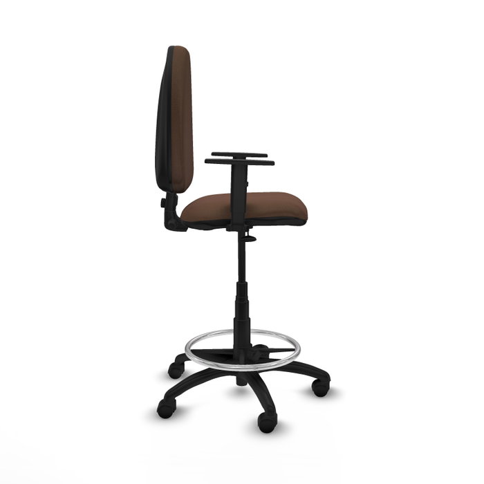 Tabouret Aýna taburete Contact permament de base Tissu Marron foncé Structure polyamide noire Accoudoir 1D Sans appui-tête Roulettes en nylon 50 mm