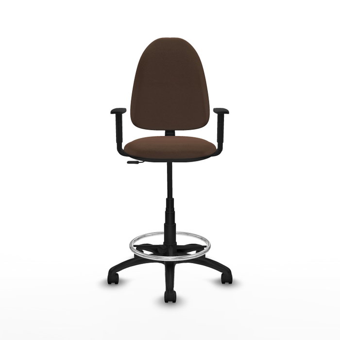 Tabouret Aýna taburete Contact permament de base Tissu Marron foncé Structure polyamide noire Accoudoir 1D Sans appui-tête Roulettes en nylon 50 mm