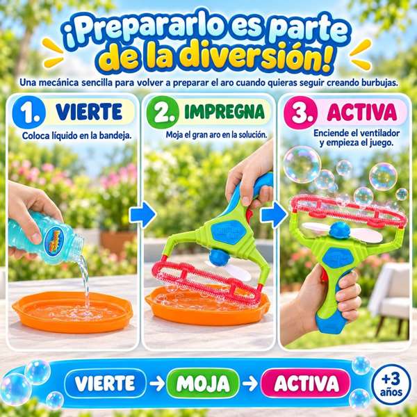 JugaToys Lanceur de bulles magiques géantes avec bouteille de liquide