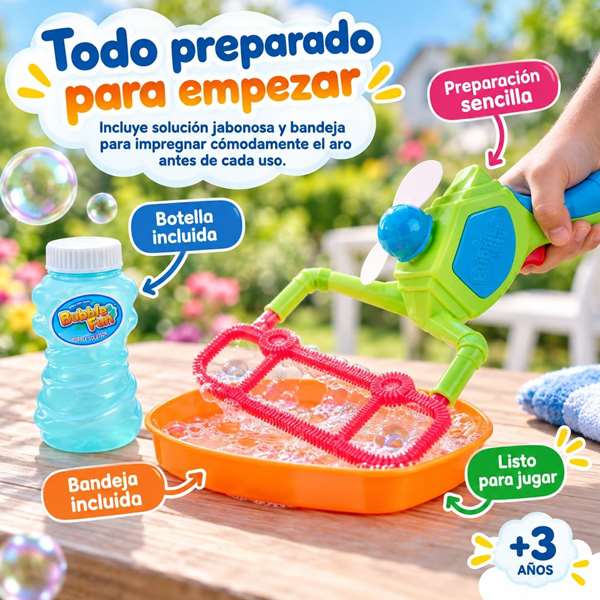 JugaToys Lanceur de bulles magiques géantes avec bouteille de liquide