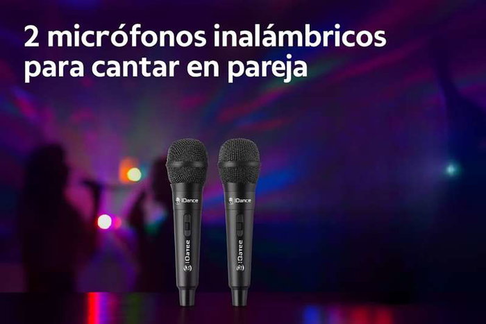 iDance KX200 - Système de karaoké avec 2 microphones sans fil, lumières disco et haut-parleur Bluetooth - Dimensions 35.6x24.2x18.5 cm - Version anglaise iDance KX200 - Système de karaoké avec 2 microphones sans fil, lumières disco et haut-parleur Bluetooth - Dimensions 35.6x24.2x18.5 cm - Version anglaise