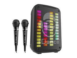 iDance KX200 - Système de karaoké avec 2 microphones sans fil, lumières disco et haut-parleur Bluetooth - Dimensions 35.6x24.2x18.5 cm - Version anglaise