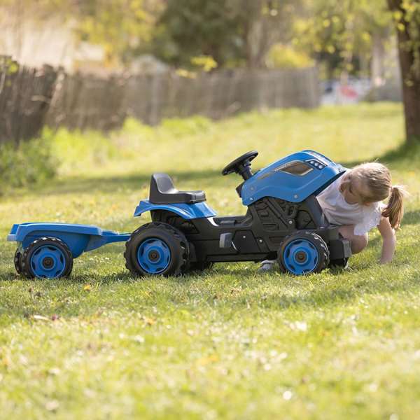 Smoby Tracteur à pédales Farmer XL Bleu avec Remorque Smoby Tracteur à pédales Farmer XL Bleu avec Remorque