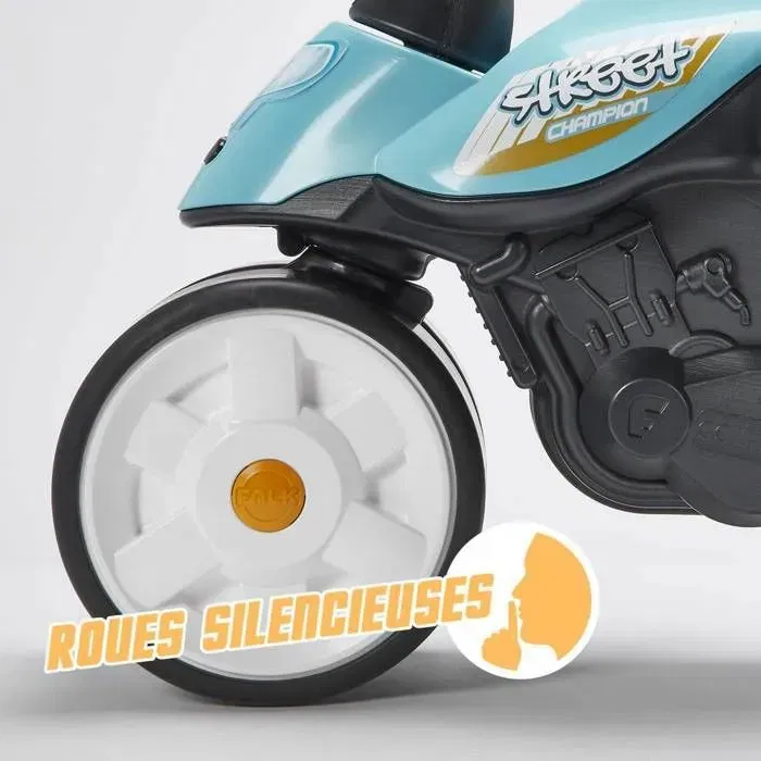 Falk Draisienne moto Street Champion pour enfants 1-3 ans, roues silencieuses, guidon directionnel, Bleu
