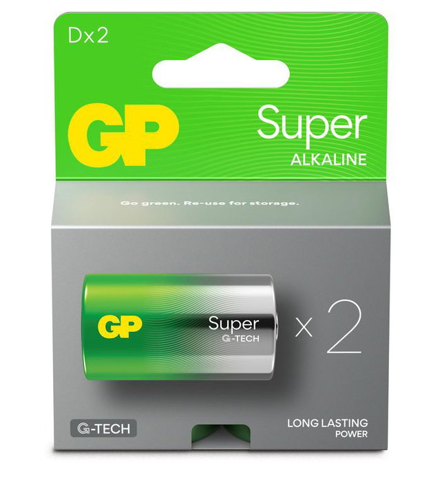 GP Pile Super Alcaline D (LR20) - Lot de 2 - Technologie G-Tech, Longue Durée de Conservation GP Pile Super Alcaline D (LR20) - Lot de 2 - Technologie G-Tech, Longue Durée de Conservation