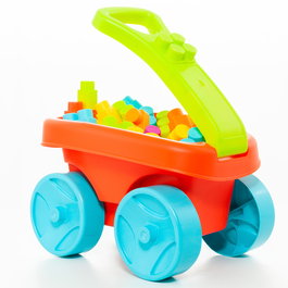 Molto - Wagon de Jeu avec 20 Blocs Rouges - Développe la Motricité Fine - Avec Poignée et Rangement - Jouet Bébé +12 Mois - Réf 23460
