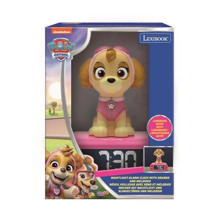 Lexibook Réveil Veilleuse Pat' Patrouille Stella avec Effets Sonores, Écran LCD Rétro-éclairé - Rose